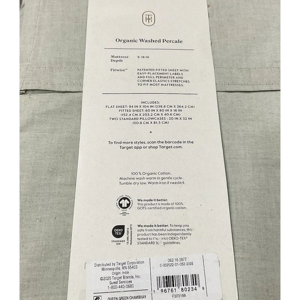 Threshold Organic Cotton Washed Percale Sheet Set 4-Piece Queen